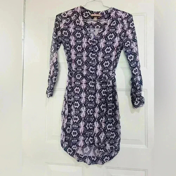 CHARLIE JADE Womens Small Multi Color Print Long Sleeve V Neck Button Dress - Picture 2 of 7